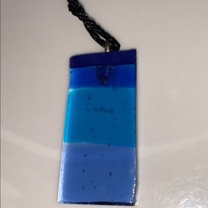 Necklace, blues of dichroic glass, good weight!